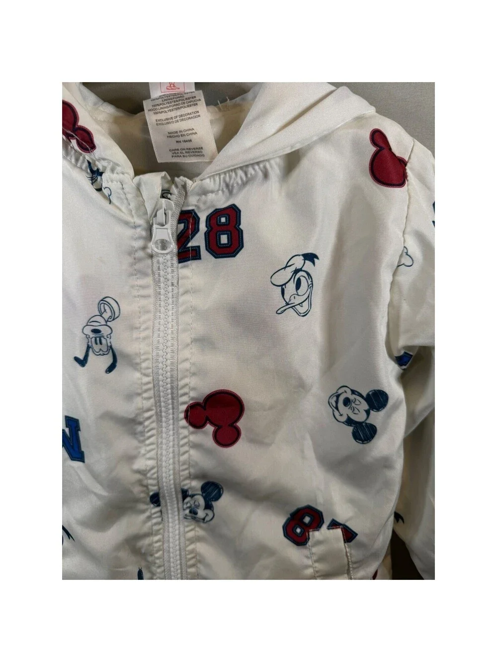 Disney Junior Mickey Mouse White Hooded Windbreaker Jacket 3D Ears Kids 3T